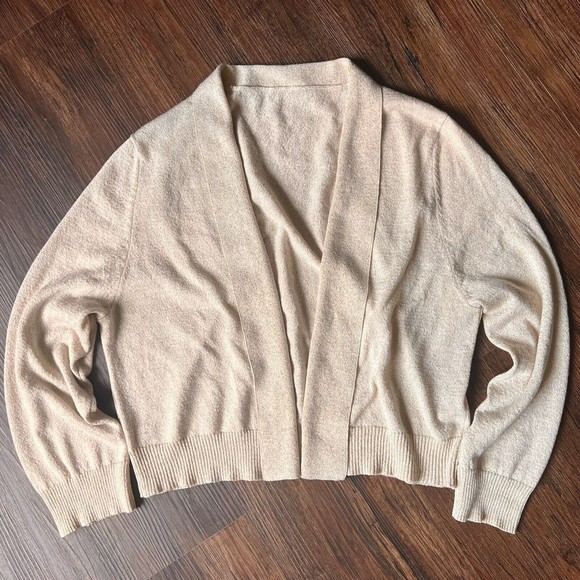 Calvin Klein Cardigan Metallic Gold Open Cropped Knit Sweater Small Medium Tan - Picture 1 of 16